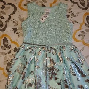 Turquoise Dress w Silver Sparkle and Silver Flower